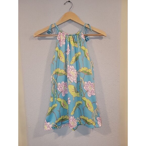 Gretchen Scott Aqua Blue Mystic Garden Floral Tassel Halter Tank Top‎ Size Small - Picture 5 of 7